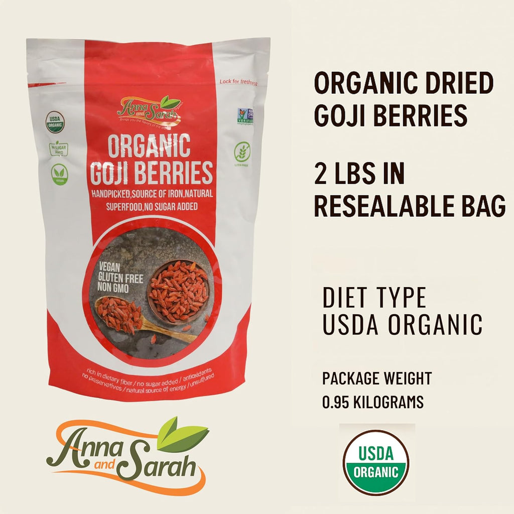 Anna and Sarah Organic Dried Goji Berries, 2 Lbs in Resealable Bag