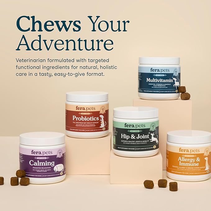 Fera Pets Dog Multivitamin Chews with Glucosamine and Probiotics - Essential Dog Vitamins & Minerals - Promotes Healthy Digestion & Joints - Boosts Skin & Coat Health with Omega-3s - 30 Soft Chews