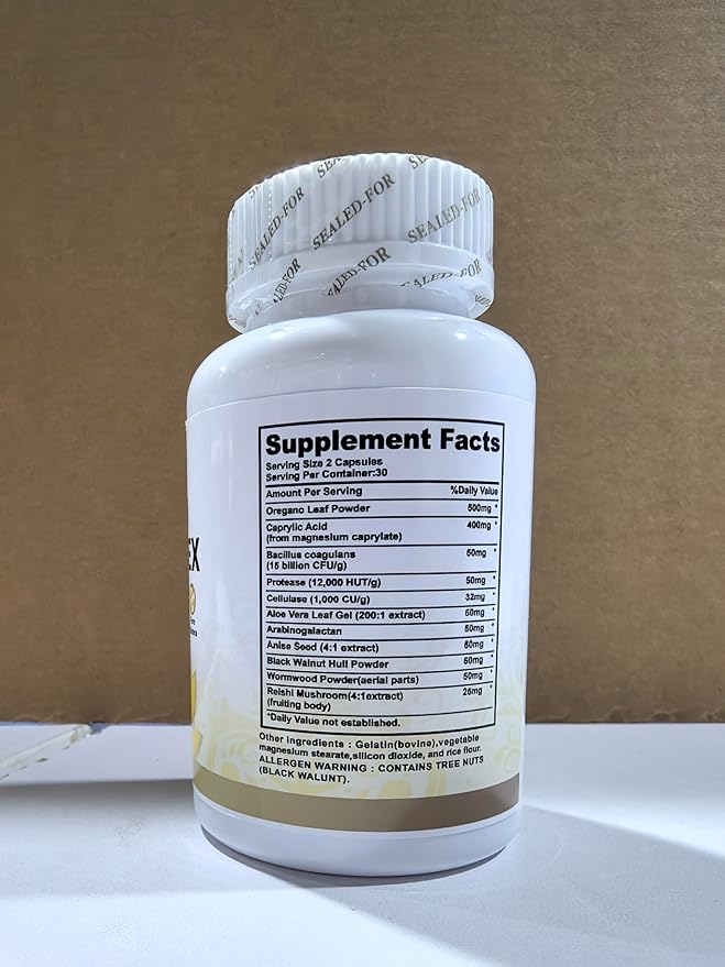 Airboy Gut Support for Women & Men,Oregano Leaf, Caprylic Acid, Wormwood, Black Walnut-60 Counts