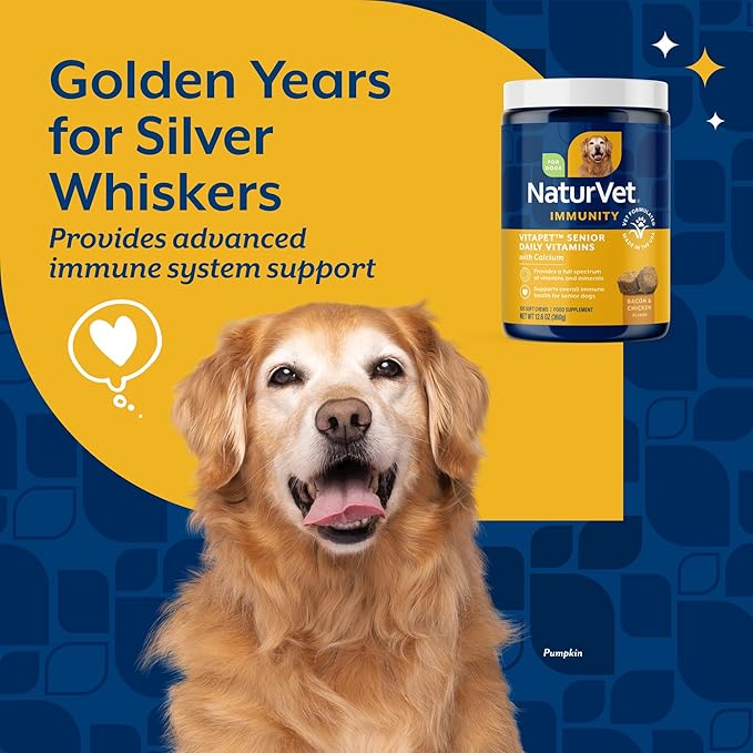 NaturVet VitaPet Senior Daily Vitamin Dog Supplements Plus Glucosamine – Includes Full-Spectrum Vitamins, Minerals – Joint Support for Older, Active Dogs – 120 Ct. Soft Chews