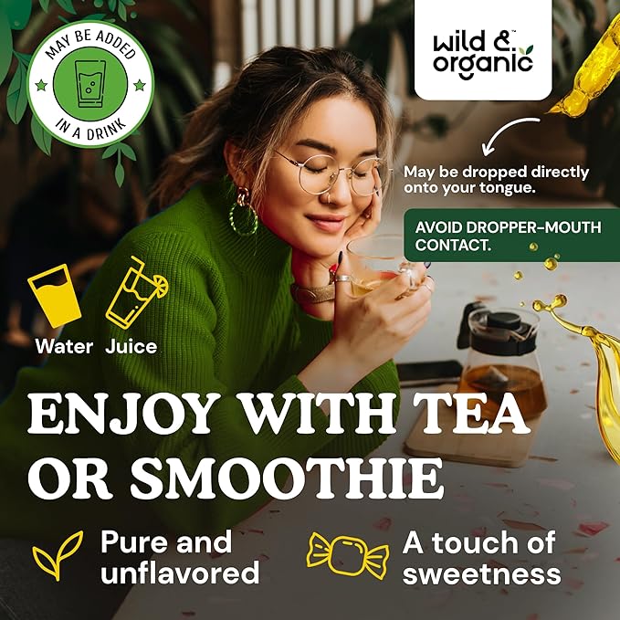 Wild & Organic Olive Leaf Extract Liquid Drops - Antioxidant & Immune Support - Oleuropein Olive Leaf Supplement - Vegan, Sugar & Alcohol-Free Drops - 2 fl oz