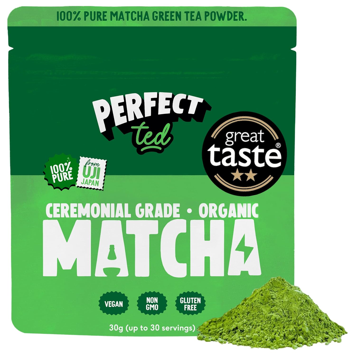 Perfect Ted Powder | Organic Matcha 30g | Organic Ceremonial Grade Matcha | Japanese Matcha Tea Powder | Matcha Fuel | (30 Servings)