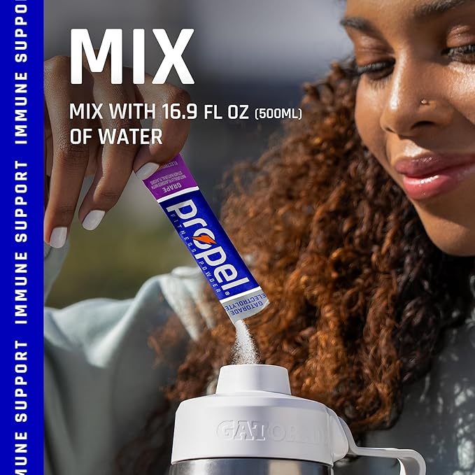 Propel Electrolyte Enhanced Water Drink Mix Powder Packets, Grape Variety Pack, Zero Calorie & Sugar Hydration with Vitamins C & E (30 Packets)