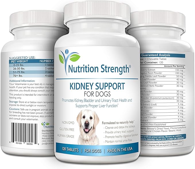 Kidney Support for Dogs - Renal, Bladder and Urinary Tract Health Supplement, Plus Immune and Digestive Support, with Organic Cranberry and Astragalus, 120 Chewable Tablets