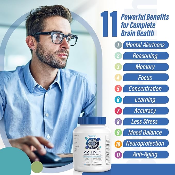 Brain Supplements for Memory and Focus, Clarity & Cognitive Improvement, 300mg Alpha GPC, CDP-Choline, DHA, Lion’s Mane, L-Theanine, Vitamin B6 B12 & Phosphatidylserine for Men & Women, 90 Capsules