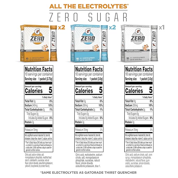 Gatorade G Zero Powder, Glacier Cherry Variety Pack, 0.10oz Individual Packets - 10 Count (Pack of 5)