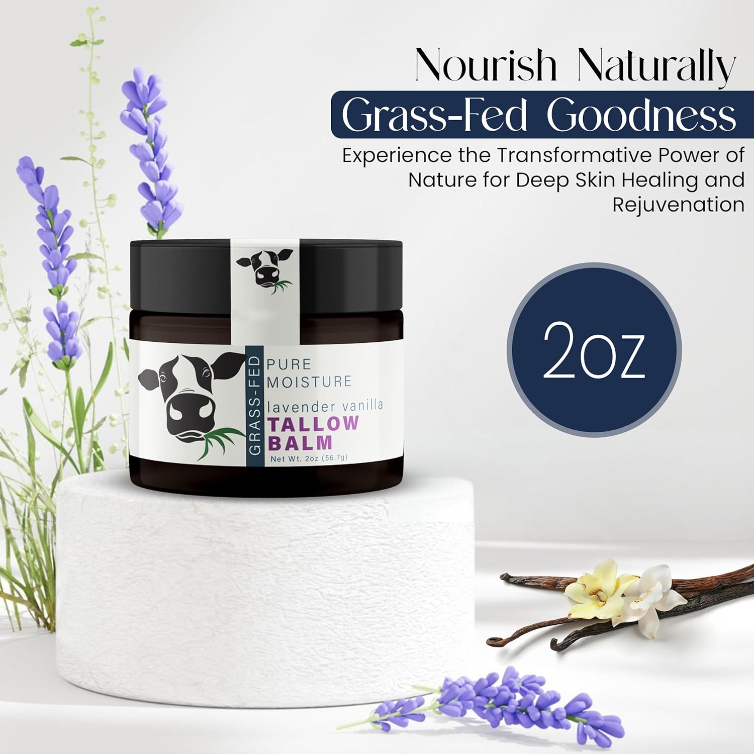 Beef Tallow for Skin - Handmade Organic Grass Fed Beef Tallow Face Moisturizer - Lavender Scented Beef Tallow Balm with Deep Hydration, Soothing Relief, Skin Repair is Great Gift Idea for Women