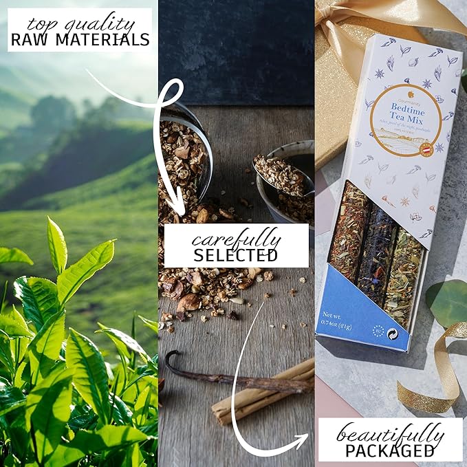 Gourmanity Bedtime Tea Sampler Gift Set, Naturally Calming Herbal Blends, Warm Up and Snuggle Down with our 3 Sleepy Tea Flavors, Product of Austria, 0.74oz