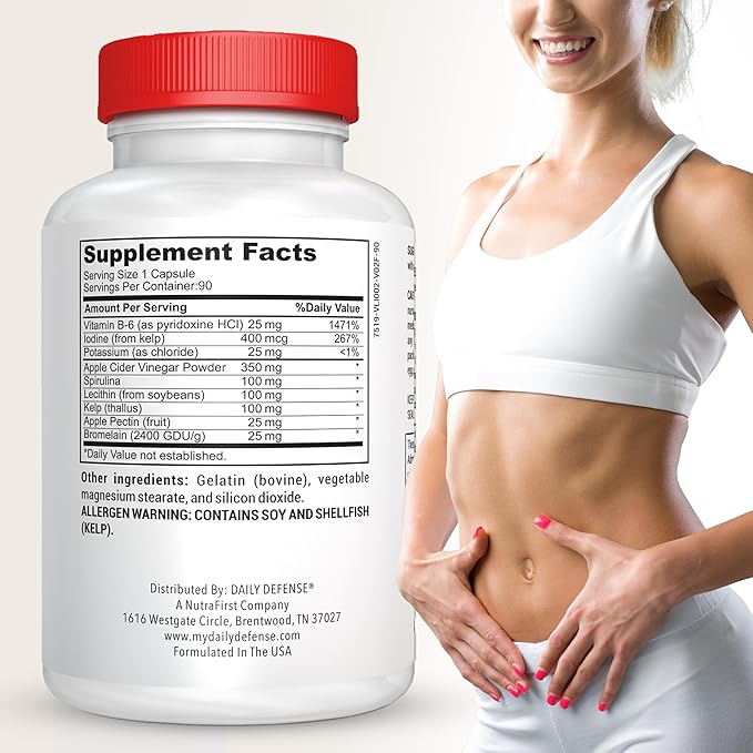 Apple Cider Vinegar Capsules - 500mg Keto-Friendly ACV with Vitamin B6, Iodine, & Spirulina - Supports Gut Health & Weight Management, Enhances Digestion & Energy Levels