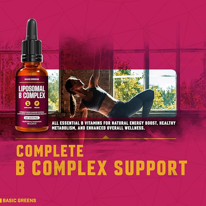 Liposomal B Vitamins Complex Liquid – High Absorption for Energy, Brain & Skin Health, Hair & Nails, Advanced Liposomal Delivery, Vegan, Non-GMO, 2 Fl Oz