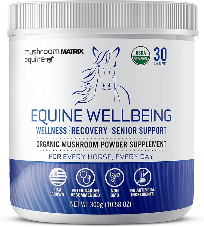 Om Mushroom Matrix - Equine | Wellbeing | USA Grown Human-Grade Organic Mushroom Powder Show Safe Horse Supplement | Wellness, Recovery, & Senior Support | 300 Grams, 10.5 oz