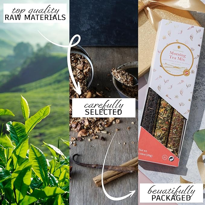 Gourmanity Morning Loose Tea Sampler Gift Set, 3 Flavors to Start your Day the Right Way with Herbal Blend Tea to Balance and Soothe all the Senses, Product of Austria, 1.02oz