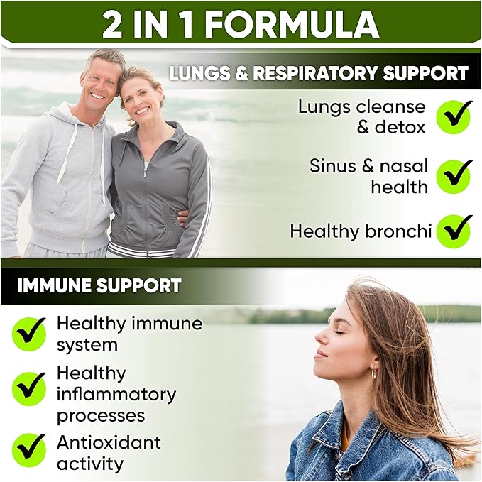 Lung Health & Immune Support Supplement - Lung Cleanse and Detox With Immunity Vitamins For Better Lungs, Immune Defense, Clear Lungs & Deep Breathing Including Quercetin & Cordyceps.Two Months Supply
