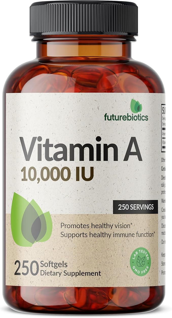 Futurebiotics Vitamin A 10,000 IU Premium Non-GMO Formula Supports Healthy Vision & Immune System and Healthy Growth & Reproduction, 250 Softgels