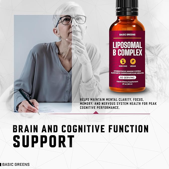 Liposomal B Vitamins Complex Liquid – High Absorption for Energy, Brain & Skin Health, Hair & Nails, Advanced Liposomal Delivery, Vegan, Non-GMO, 2 Fl Oz