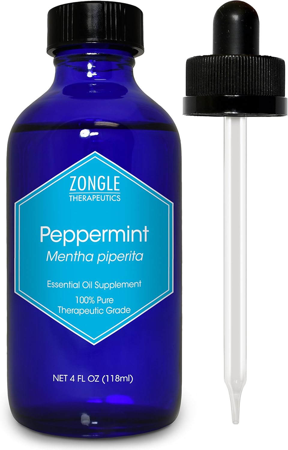 Peppermint Oil, Food Grade, Edible, for Digestion, IBS, Hair – 100% Pure, Peppermint Essential Oil, Mint Oil, Safe for Ingestion, by Zongle Therapeutics, 4 OZ