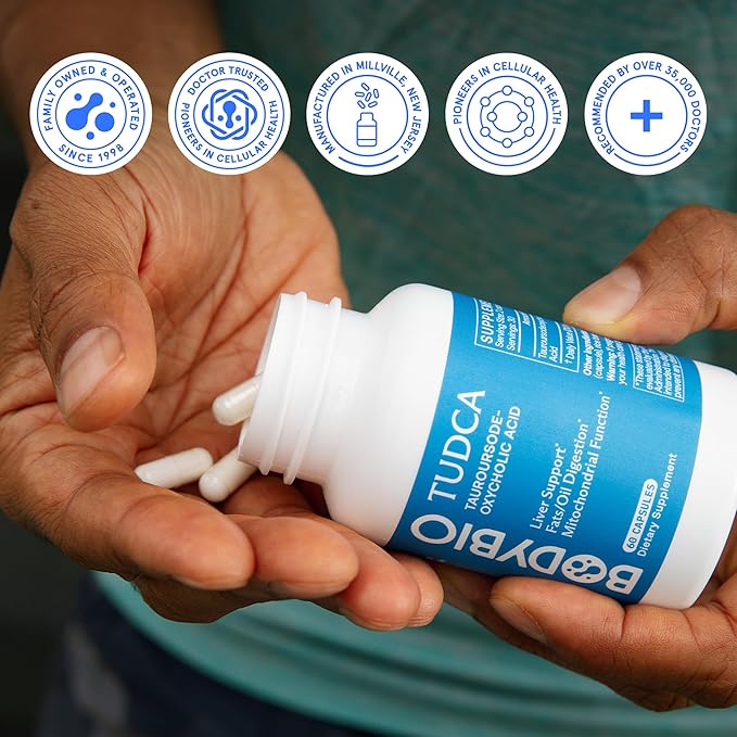BodyBio TUDCA - Pure Tauroursodeoxycholic Acid Supplement - Support Bile Flow, Fat Metabolism & Liver Detox
