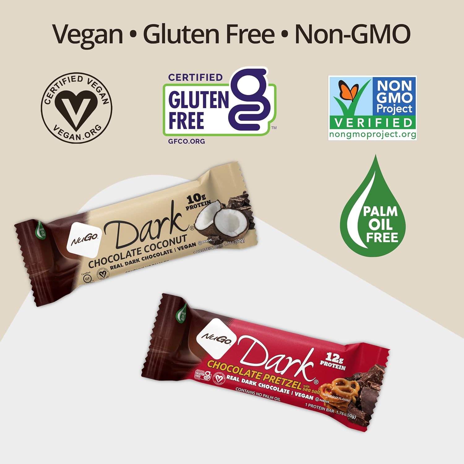 NuGo Dark Variety - Pretzel with Sea Salt 12 Bars & Peanut Butter Cup 12 Bars, 12g Protein Bar, Vegan, Gluten Free, Non-GMO, Kosher Pareve, 24 Count Variety