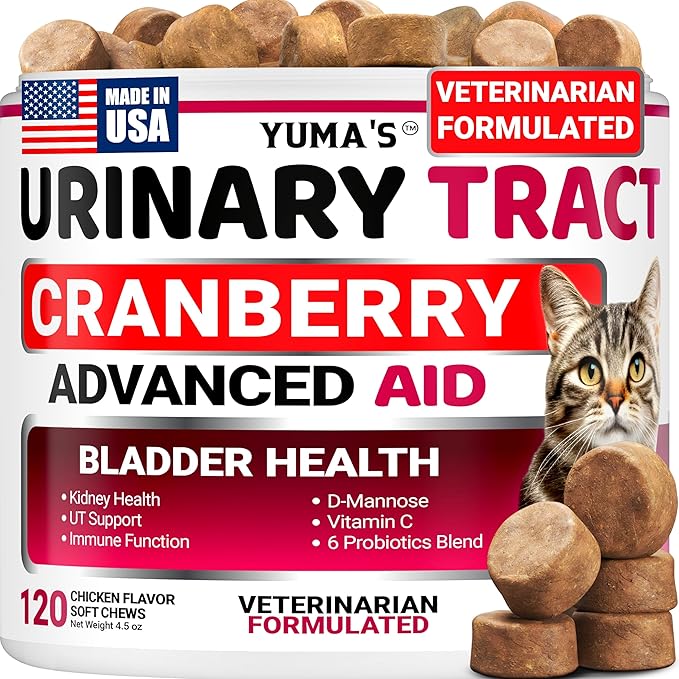 Cat Urinary Tract Health - Cranberry Supplement for Cats - Promotes Healthy Digestion & Normal Bladder Function - Probiotics - Vitamins and Food Supplements - Immune & Multivitamin Support Chews