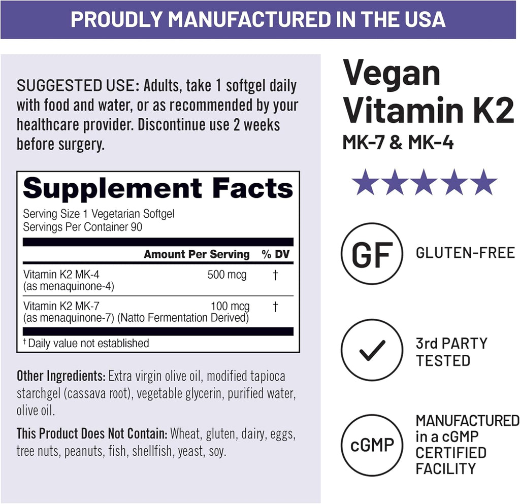 NatureWise Vitamin K2 600mcg Supplement with MK-7 100mcg & MK-4 500mcg - Enhanced Bioavailable Formula - K Complex for Bone and Heart Health - Vegan, Gluten Free, Non-GMO -90 Softgels[3-Month Supply]