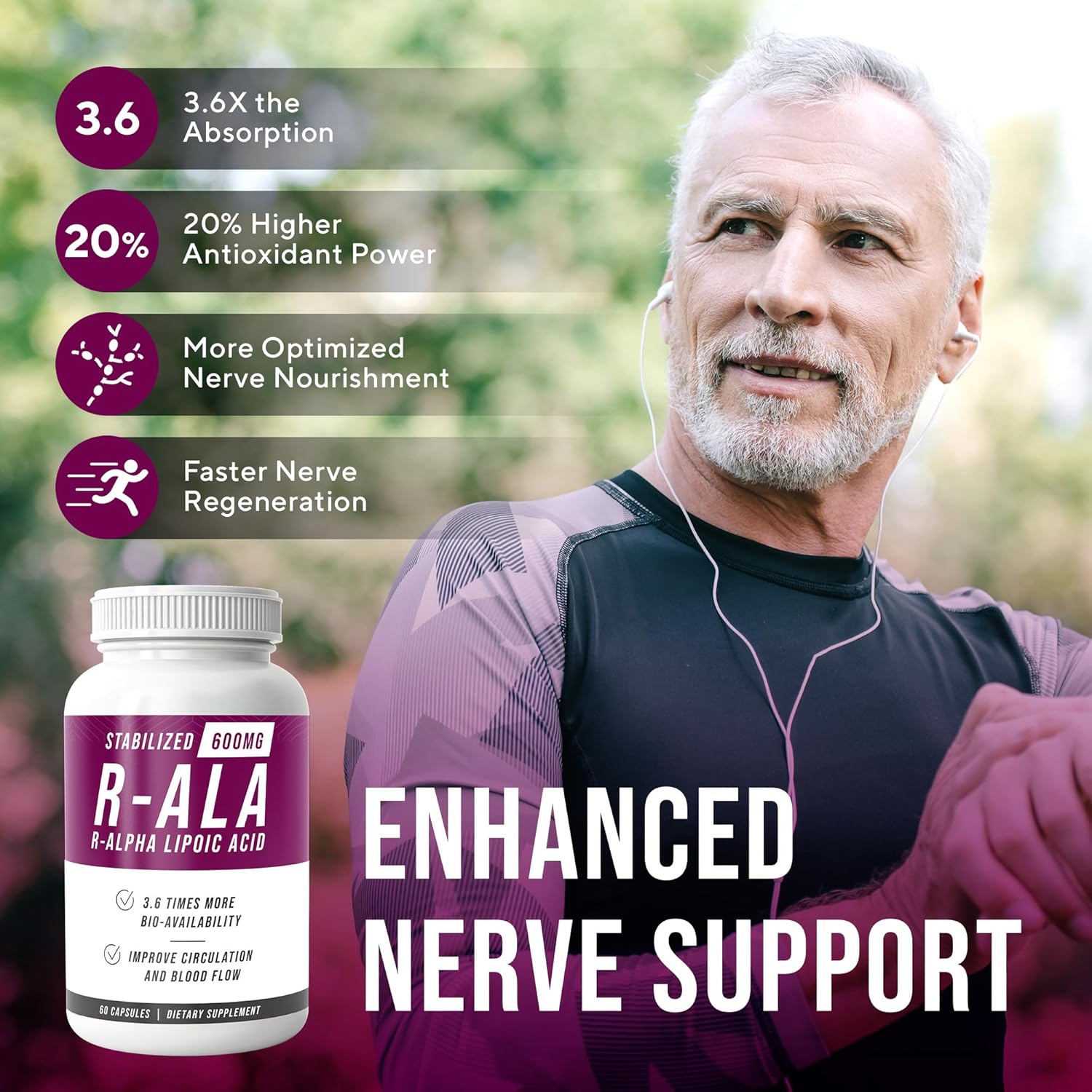 NERVE RENEW R-ALA Stabilized R Alpha Lipoic Acid 600mg Nerve Support Supplement 3 Pack