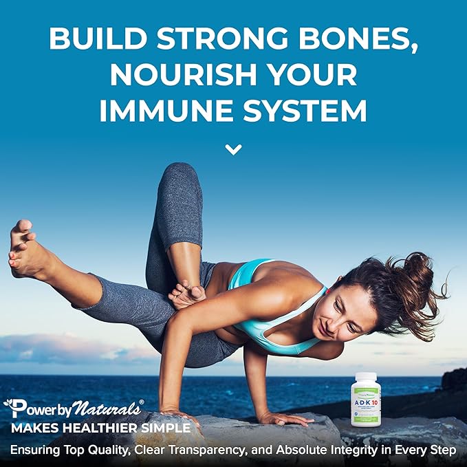 Power By Naturals ADK Vitamin Supplement – ADK 10 High Potency with Vitamins A, D3 10,000 IU & K2 MK7 for Bone Health – Vitamin A D K Supplement – 90 Capsules, 2 Pack (6-Month Supply)