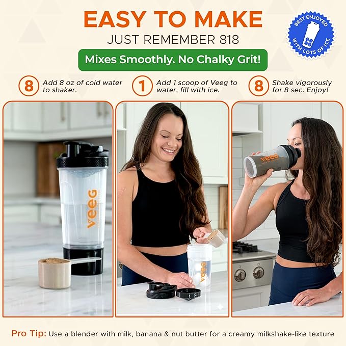 Veeg All in One Protein Smoothie Powder – Vegan Protein Powder & Collagen Boost. Organic Pea Protein, MCT, Probiotics & Multivitamin. One Scoop Daily Energy, Wellness & Balance 15 Servings (Chocolate)