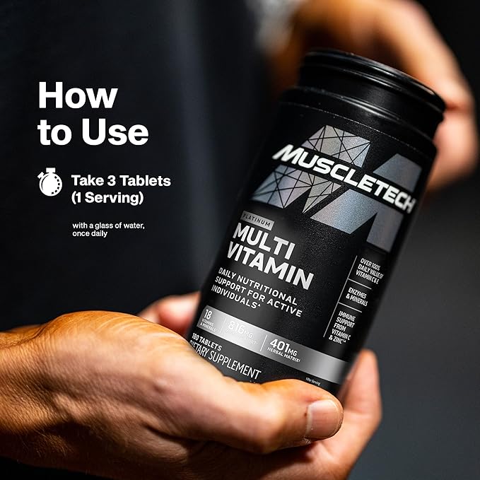 MuscleTech Platinum Multivitamins for Men & Women - Multi-Vitamin Supplement for Immune Support - 18 Vitamins & Minerals, Vitamin A C D E B6 B12 - Daily Workout Supplements for Men - 180 Capsules
