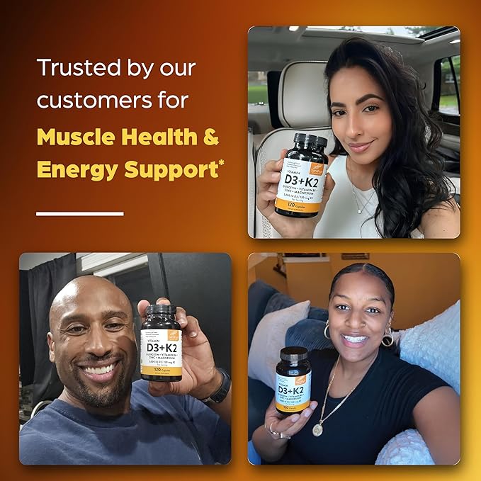 Sandhu's Vitamin D3 K2 Magnesium 10000 IU, 120mcg K2 Capsules 60 Count (Pack of 1) | with VIT B6, Zinc & Quercetin | D3K2 Supports Superior Absorption, Energy, Immune, Muscle Health for Men & Women