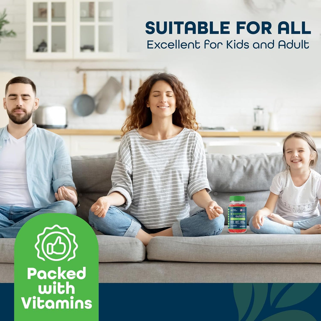 Vitamin B Complex Gummies for Adults, B Complex Vitamin Supplement for Women and Men, B Vitamins Complex Gummies for Energy and Brain Health, Natural Strawberry Flavor, 60 Count