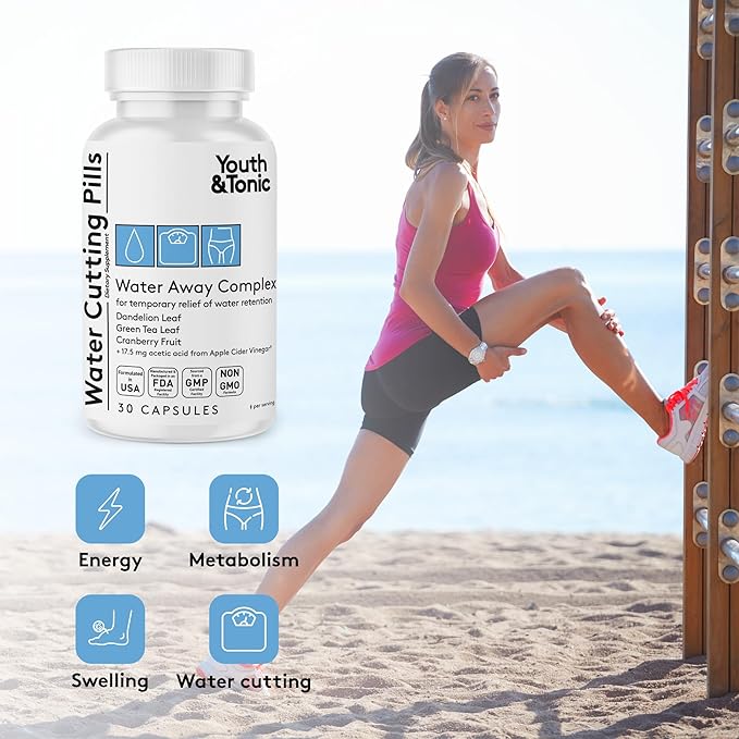 Youth & Tonic Water Cutting Pills - Natural Diuretic Complex for Temporary Water Gain, Swelling, Fluid Retention, Puffiness, Swollen Legs, Ankles, Arms, Puffy Eyes. for Men & Women with 30 Capsules