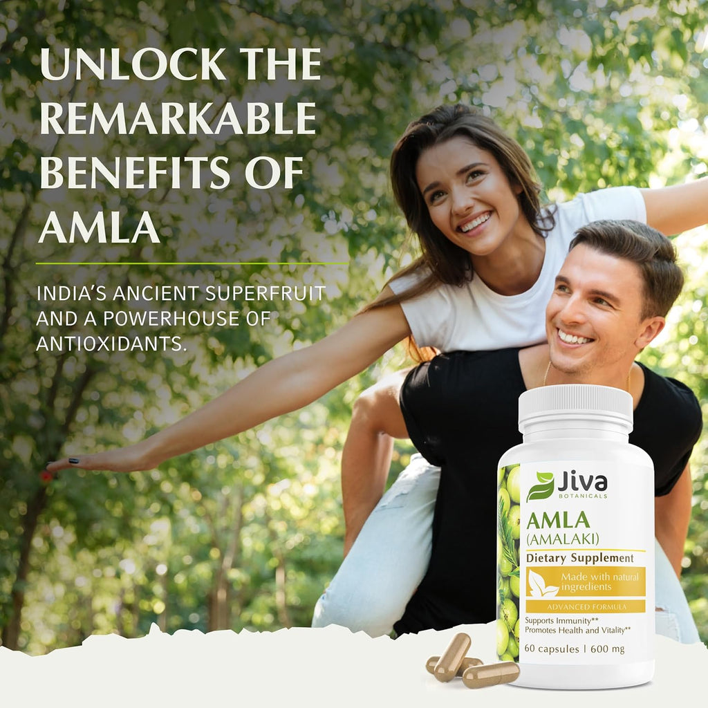 Jiva Botanicals Amla Capsules (Amalaki) - 60 Vegan Capsules - Amla Powder - Indian Gooseberry Supplement for Vitality
