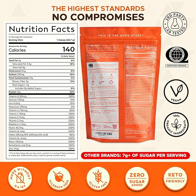 Veeg All in One Protein Smoothie Powder – Vegan Protein Powder & Collagen Boost. Organic Pea Protein, MCT, Probiotics & Multivitamin. One Scoop Daily Energy, Wellness & Balance 15 Servings (Vanilla)