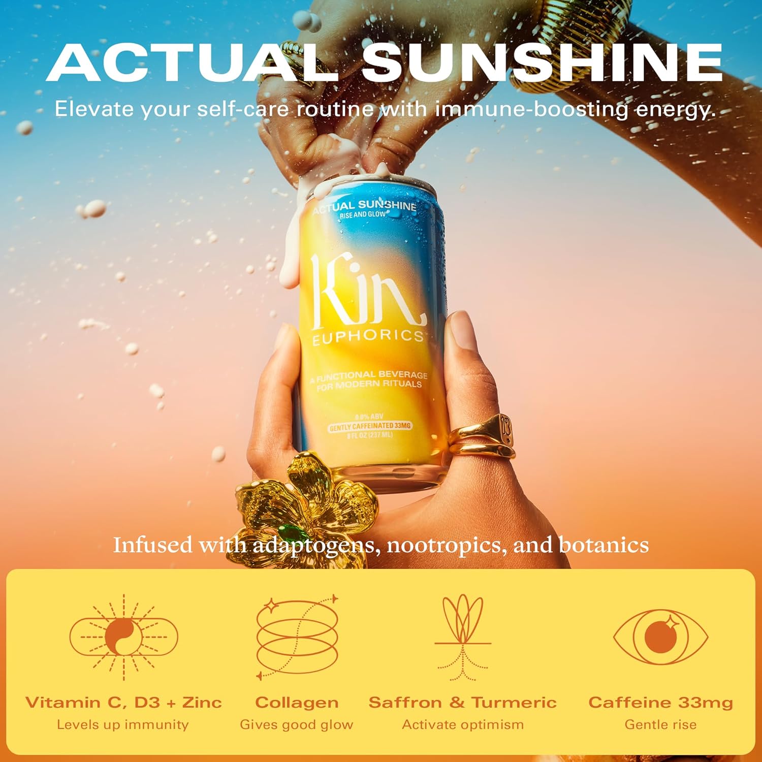 Kin Euphorics Variety 8 Pack with 2 Spritz, 2 Lightwave, 2 Bloom, and 2 Actual Sunshine by Kin Euphorics, Non Alcoholic Spirits, Ready to Drink, Awaken The Mind, Calm Your Mood, 8 Fl Oz (8pk)