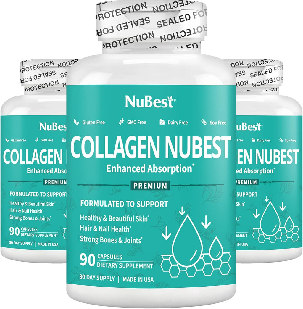 NuBest Collagen Collagen Peptides - Collagen Pills for Adults for Hair Growth, Strong Nails, Skin Health - Premium Collagen for Hair, Vitamin for Nails - 1500 mg Collagen Per Serving - 3 Pack