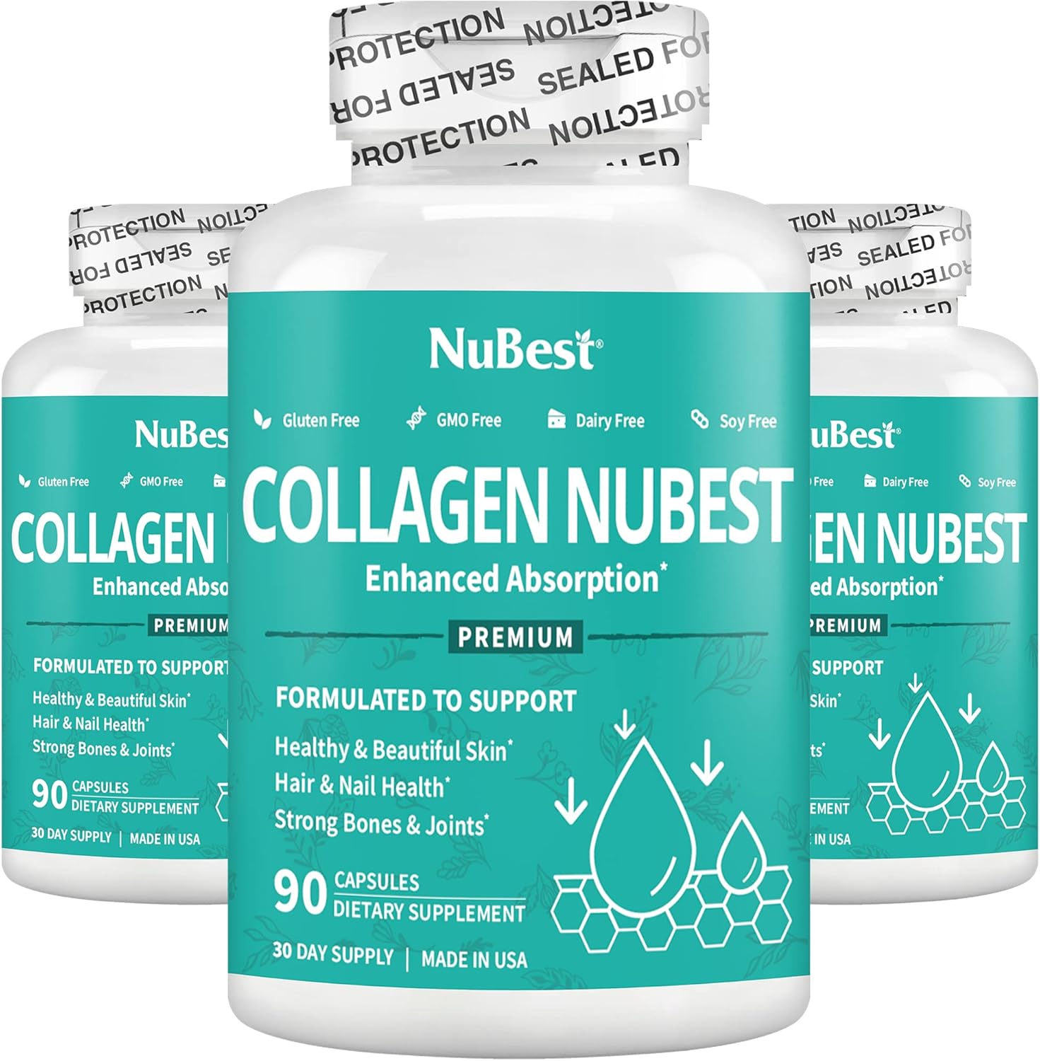 NuBest Collagen Collagen Peptides - Collagen Pills for Adults for Hair Growth, Strong Nails, Skin Health - Premium Collagen for Hair, Vitamin for Nails - 1500 mg Collagen Per Serving - 3 Pack