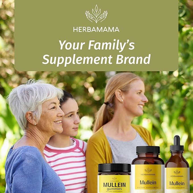 HERBAMAMA Mullein Leaf Capsules - 1200mg Mullein Leaf Extract for Lung Detox Support - Vegan, Non-GMO Respiratory Lung Cleanse Supplement