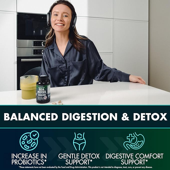 Sea Moss Capsules - Irish Sea Moss Advanced with Burdock Root, Bladderwrack & Muira Puama for Immunity, Gut, & Energy - Superfood Sea Moss Supplements w/Raw Sea Moss Powder, 120 Capsules, (3 Pack)