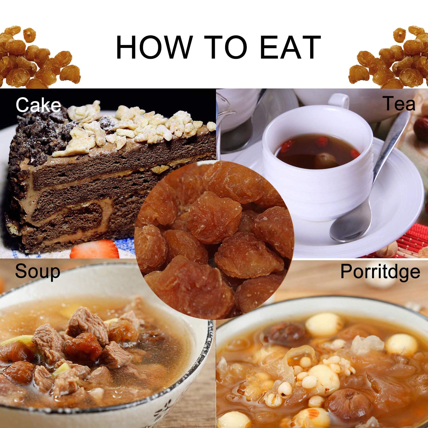 3 Pounds Natural Dried Longan, DABC OAK LAND 100% Fruit Meat, Premium Thailand Sun Dried Longan, Naturally Sweet, Healthy, Gluten-Free, Vegan, High in Vitamins, Dried Fruit Supplement 3bags of 1LB