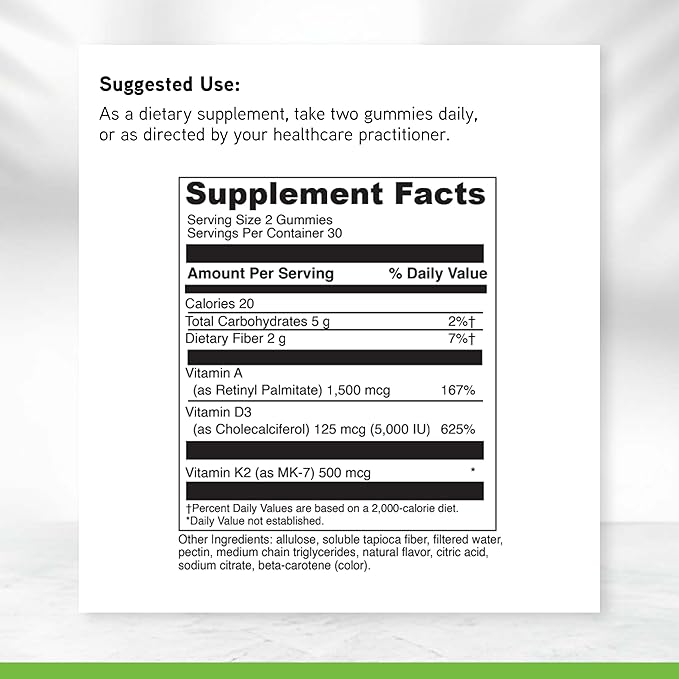 DAVINCI Labs ADK Gummies - Helps Support Bone Health & Immune Response* - Multivitamin Gummy with Vitamins A, D3 & MK-7 - Vegetarian, Gluten Free, Soy Free - Pineapple Flavor - 60 Gummies