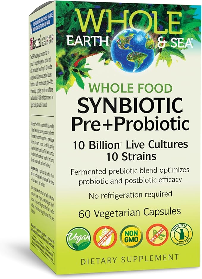 Natural Factors Whole Earth & Sea, Whole Food Synbiotic Pre + Probiotic, Fermented Digestive Enzymes, 60 Vegetarian Capsules