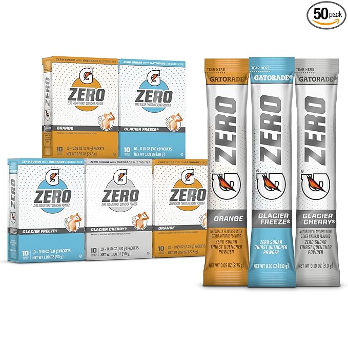 Gatorade G Zero Powder, Glacier Cherry Variety Pack, 0.10oz Individual Packets - 10 Count (Pack of 5)