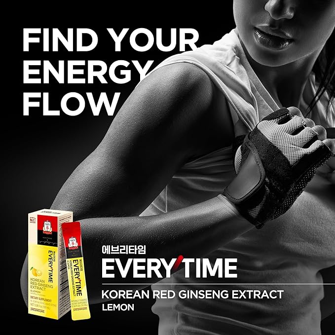 JUNG KWAN JANG Everytime Korean Red Ginseng Extract 1,050mg & Lemon - Vegan Energy Drink Liquid Stick Supplements - Builds Stamina & Immunity, Non-GMO (10 Sticks, 0.34 fl oz)