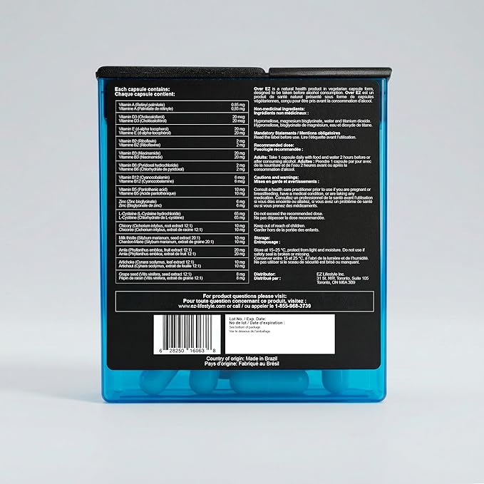 OVER EZ Pre-Drink Supplement - [$1.30 x Serving] Party Recovery & Prevention Pills for a Night Out & Better Mornings, Milk Thistle, Amino Acids, Vitamin Bs (30 Servings)