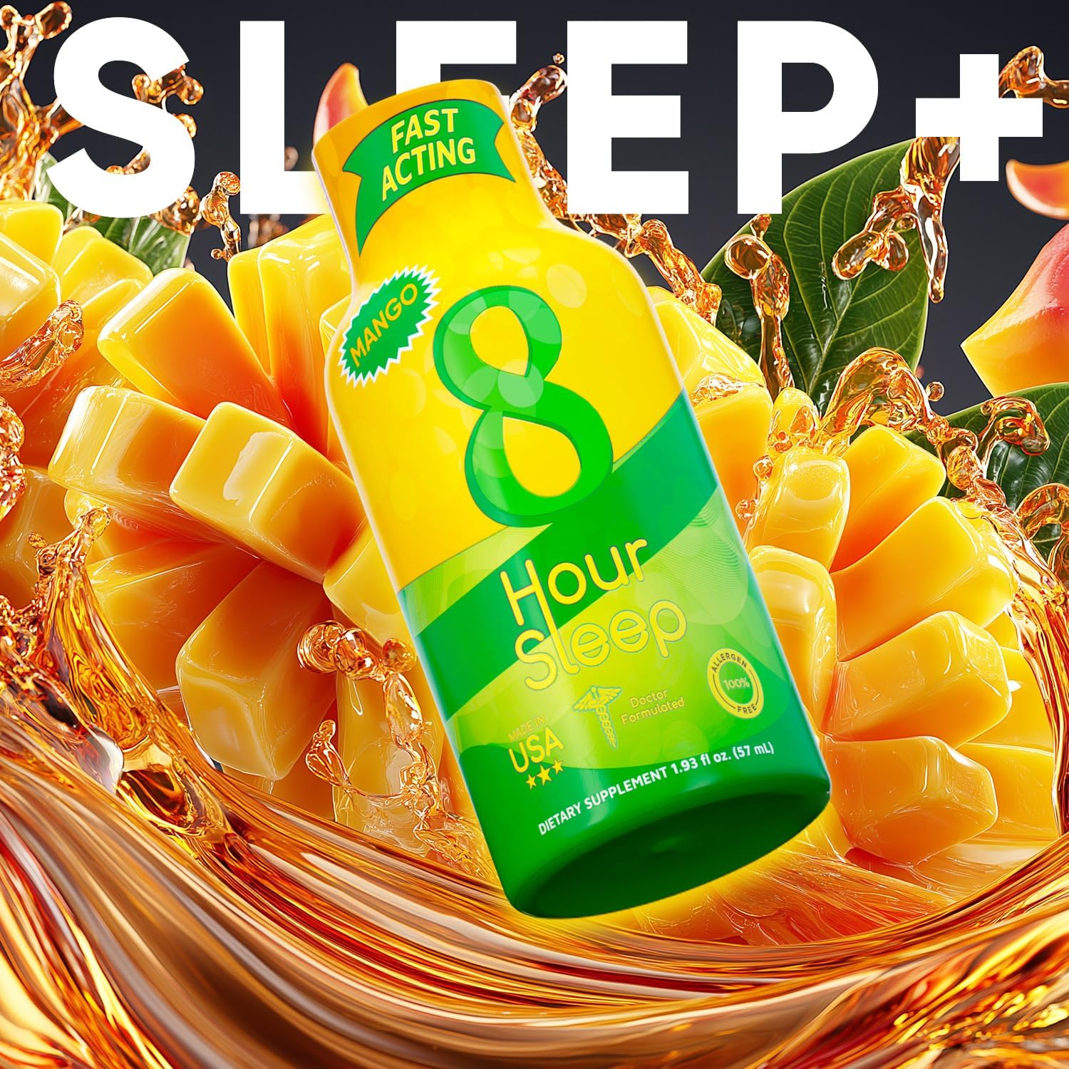 Vitamin Energy 8 Hour Sleep Shot Mango 8 Pack, Melatonin, 5-HTP, GABA, Valerian, Lavender, Nighttime Relaxation & Sleep Support Supplement, Zero Sugar, Vegan, Gluten-Free, Kosher, 1.93 fl oz