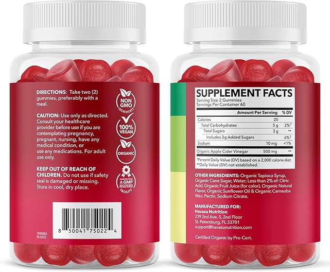 Apple Cider Vinegar Gummies - Organic ACV Vitamins for Digestive Health, Metabolism & Gut Support - 120 Count - Vegan, Non-GMO, Gluten-Free - Delicious Flavor & No Harsh Taste - 2 Month Supply