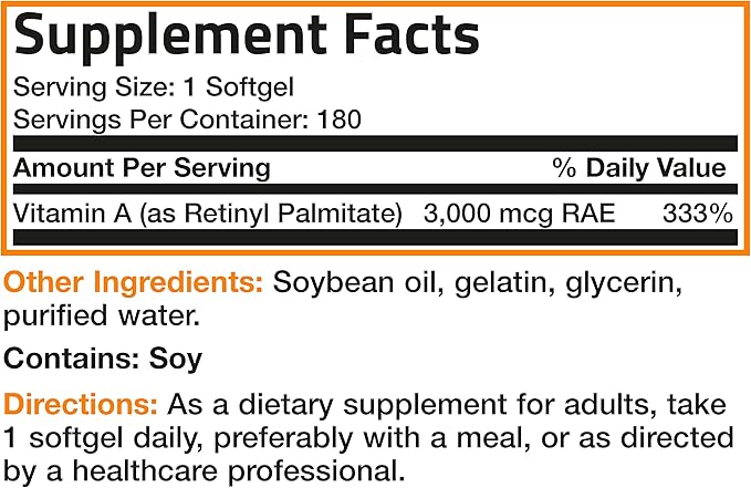 Bronson Vitamin A 10,000 IU Premium Non-GMO Formula Supports Healthy Vision & Immune System and Healthy Growth & Reproduction, 180 Softgels