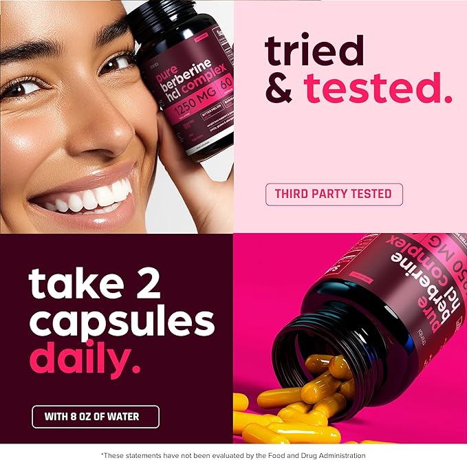 Berberine Supplement 1250mg Potent Botanical Capsules for Weight Management with Bitter Melon and Banaba Leaf - HCl from Barberry Extract- 30 Servings