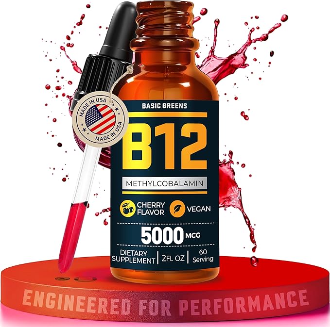 Vitamin B12 Sublingual Liquid Drops 5000 mcg – Vegan Methyl B-12 Supplement for Energy & Focus – B 12 Vitamin for Women & Men – Fast Absorption Methylcobalamin – 120 Servings – 4 fl oz