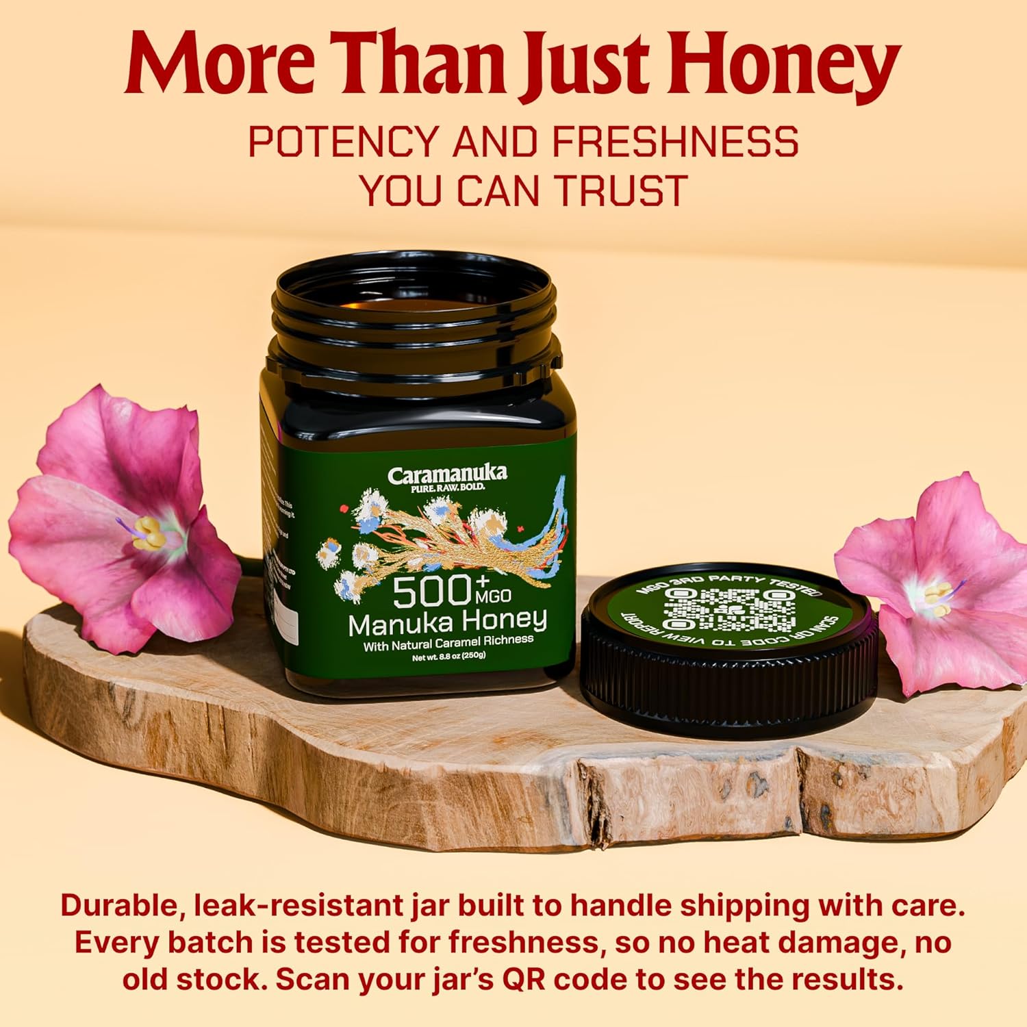 Caramanuka Manuka Honey MGO 500 – 100% Raw & Unfiltered Australian Honey, Independently Lab-Tested for MGO & Glyphosate, Bold Caramel Flavor, 8.8 oz (250g)